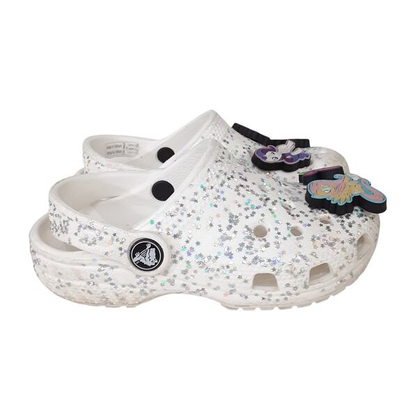 Crocs Clogs Girls 10 White Glitter Slip On Water Shoe My Little Pony Jibbitz - Picture 3 of 8